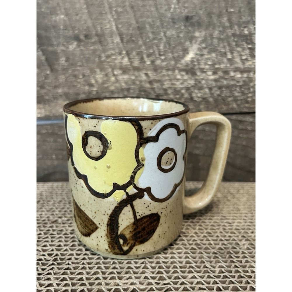 VTG 70s Otagiri‎ Style Japan Speckled Stoneware Floral Coffee Cup Mug